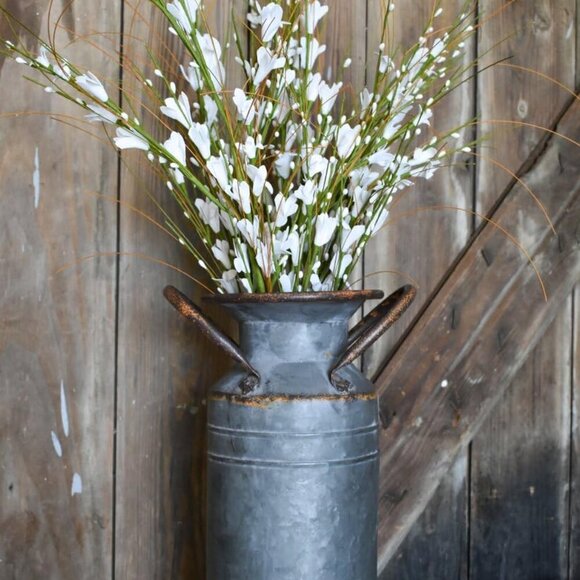 13” Large Decorative Farmhouse Galvanized Metal Milk Can Planter Vase with Handl - Picture 2 of 3
